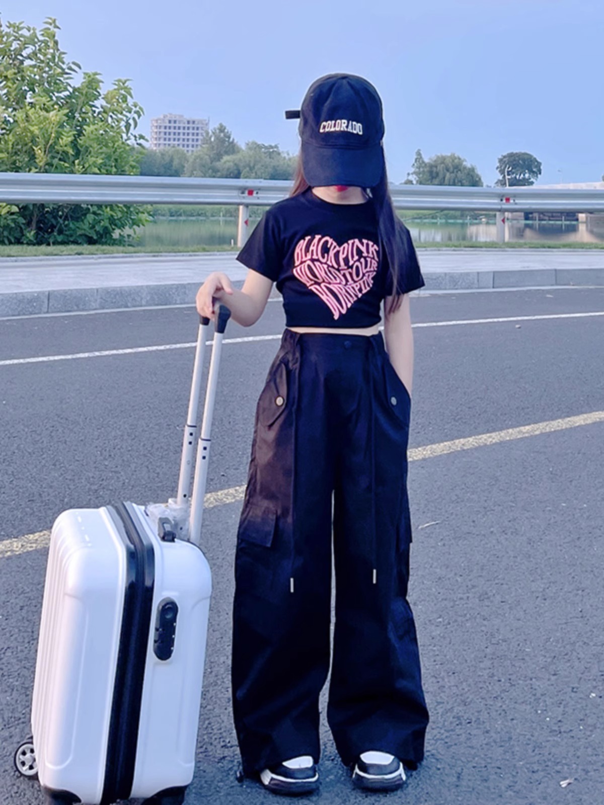 女童工裝褲2023新款休閒百搭直筒闊腿褲中大童褲子街舞速干運動褲