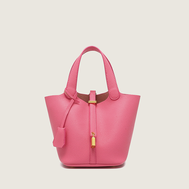 2024 New Style Vegetable Basket European and American Style Bag Soft Leather Women's Large Capacity Litchi Pattern Bucket Bag Handbag