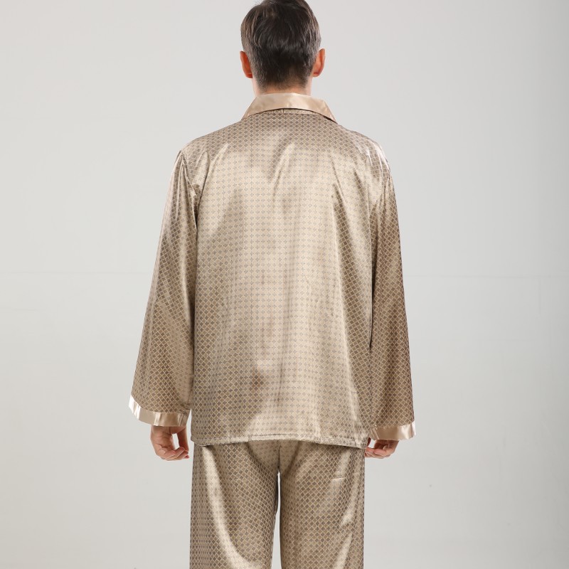 Cross-border European size wholesale spring and autumn silk pajamas men's long sleeve trousers two-piece suit thin plus size home clothes
