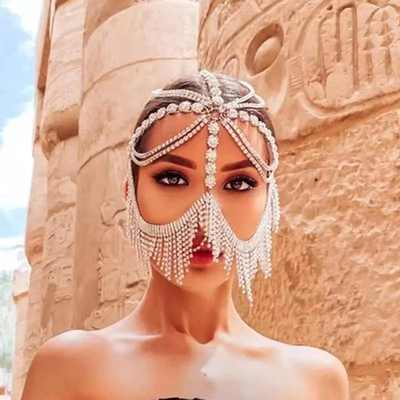 European and American Cross-border Claw Chain Rhinestone mask Personality Masquerade Ball Tassel Diamond Halloween Headwear Face mask