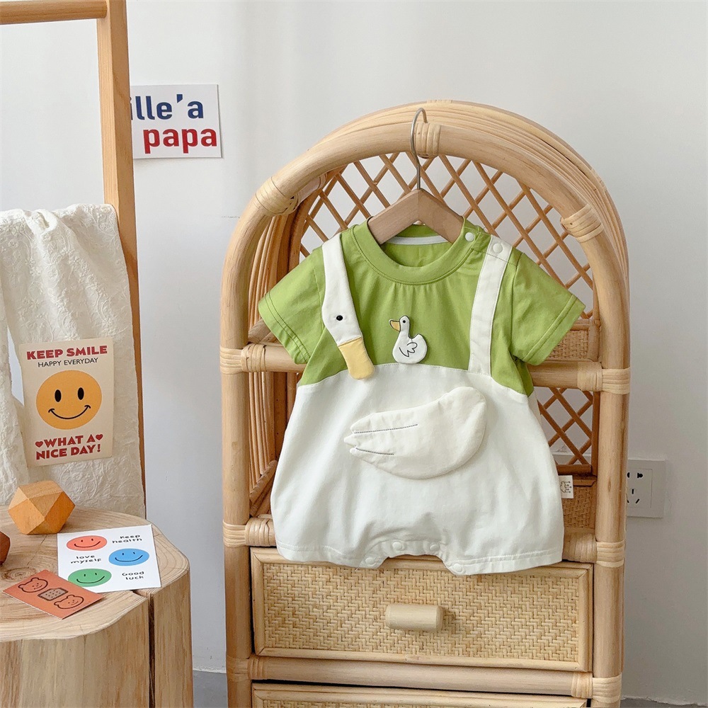 Ins Style Summer 0-1 Year Old Baby Fake Two-Piece Short Climbing Thin Short-Sleeved Newborn Full Moon Hundred Days Clothes