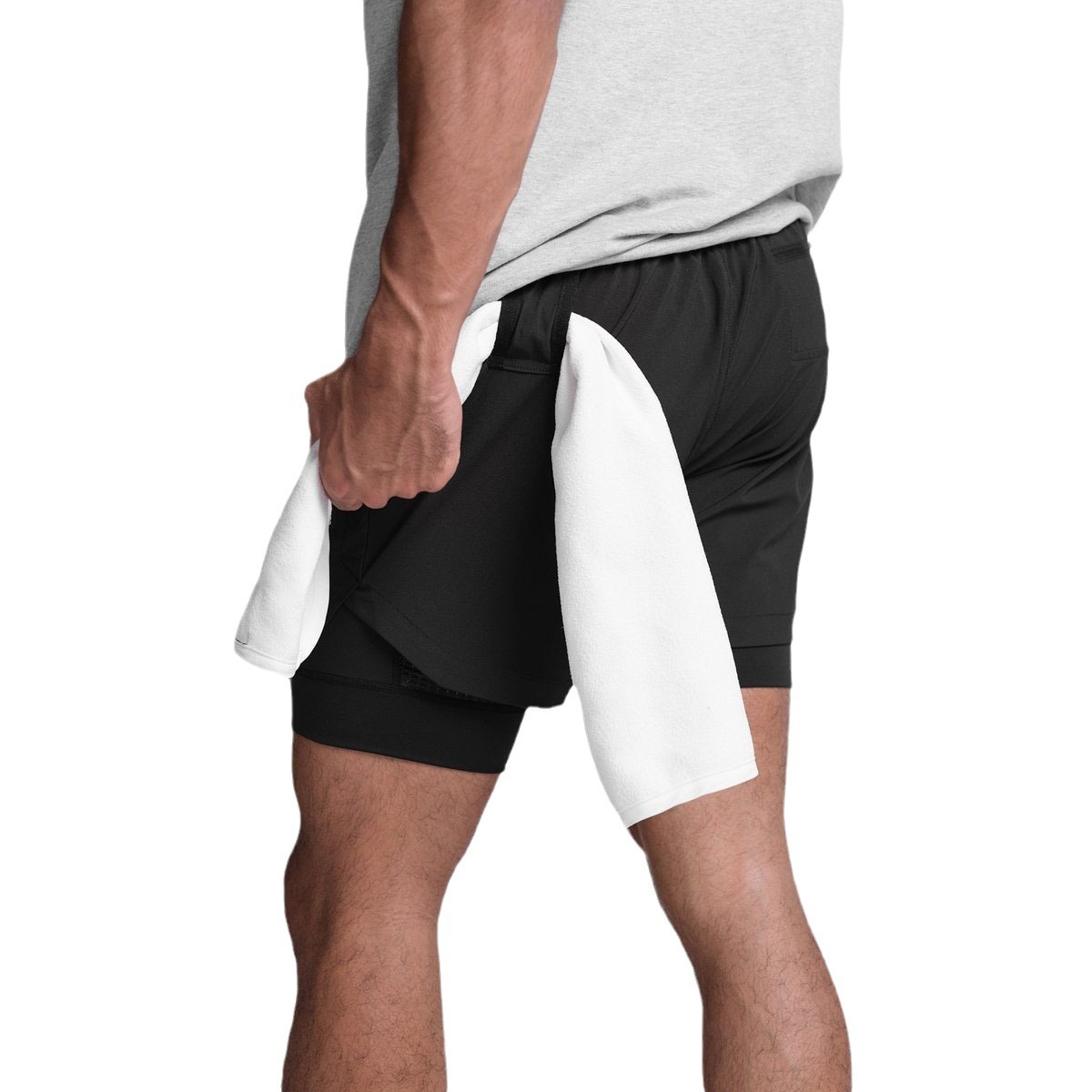 Cross-border Summer Fitness Sports Shorts Men's Double-layer Breathable Anti-running Basketball Pants Running Training Pants Fake Two-piece
