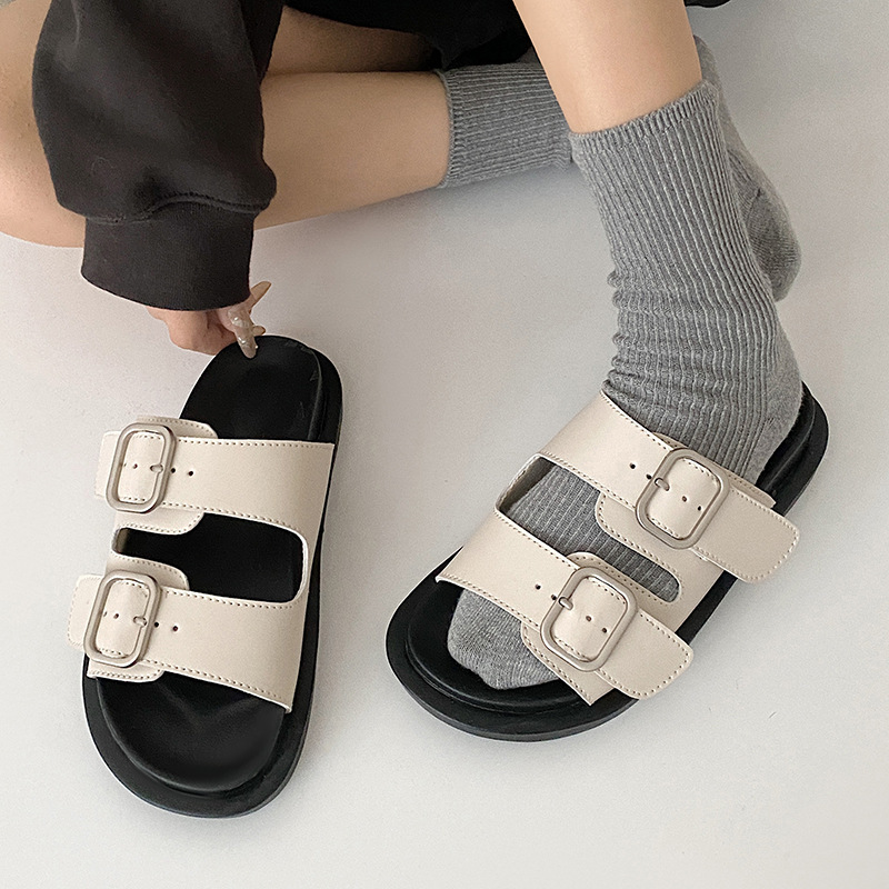 黒踏み糞感ソフト底滑り止めスリッパ女性夏外着2023新型ネットレッド爆金ビーチ底サンダル|undefined