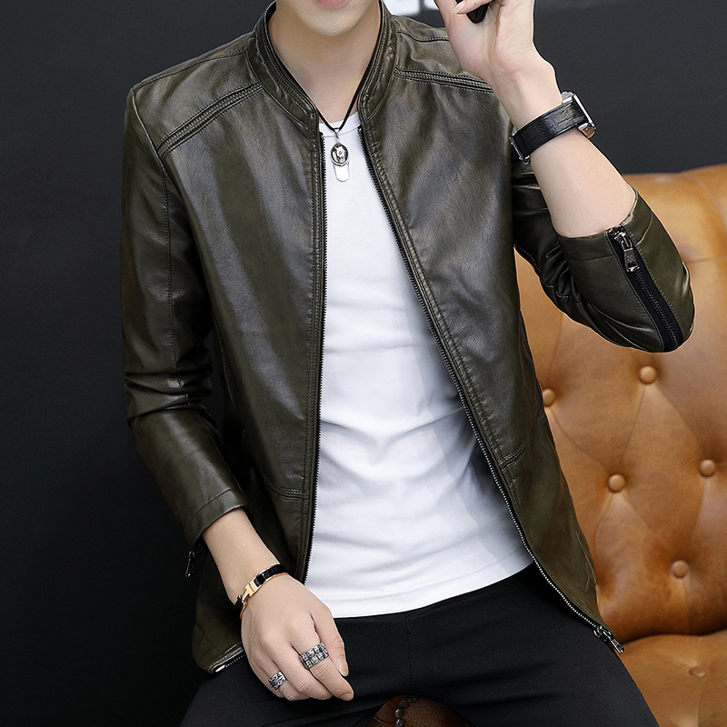 Motorcycle Leather Jacket Men's Autumn New Korean Style Slim-fit Fashionable Youth Men's Casual All-match Large Size Leather Jacket Coat