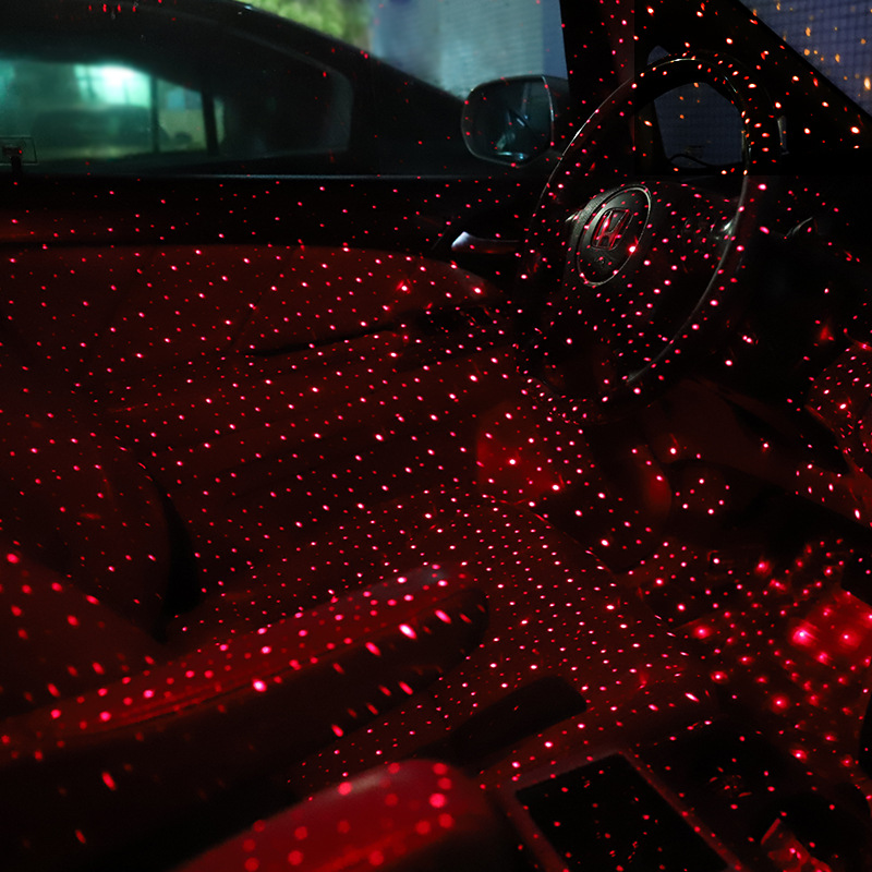 Red Purple USB two-color voice-controlled starry light car roof starry interior atmosphere light projection breathing multi-mode