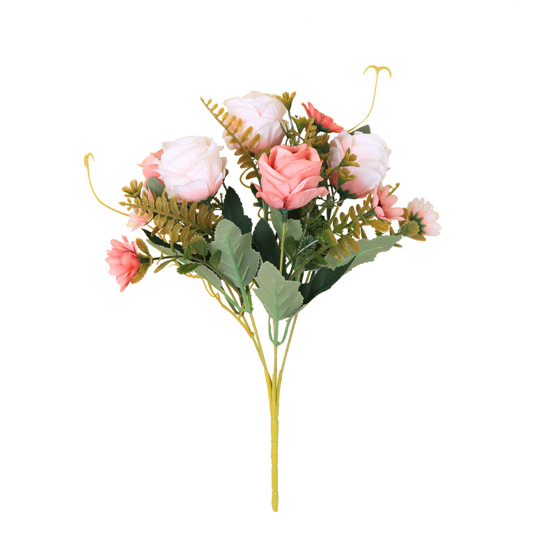 European Style 5 Head Curled Rose Bouquet Wedding Decoration Living Room Home Photography Artificial Flower Fake Simulation Rose Fake Flower
