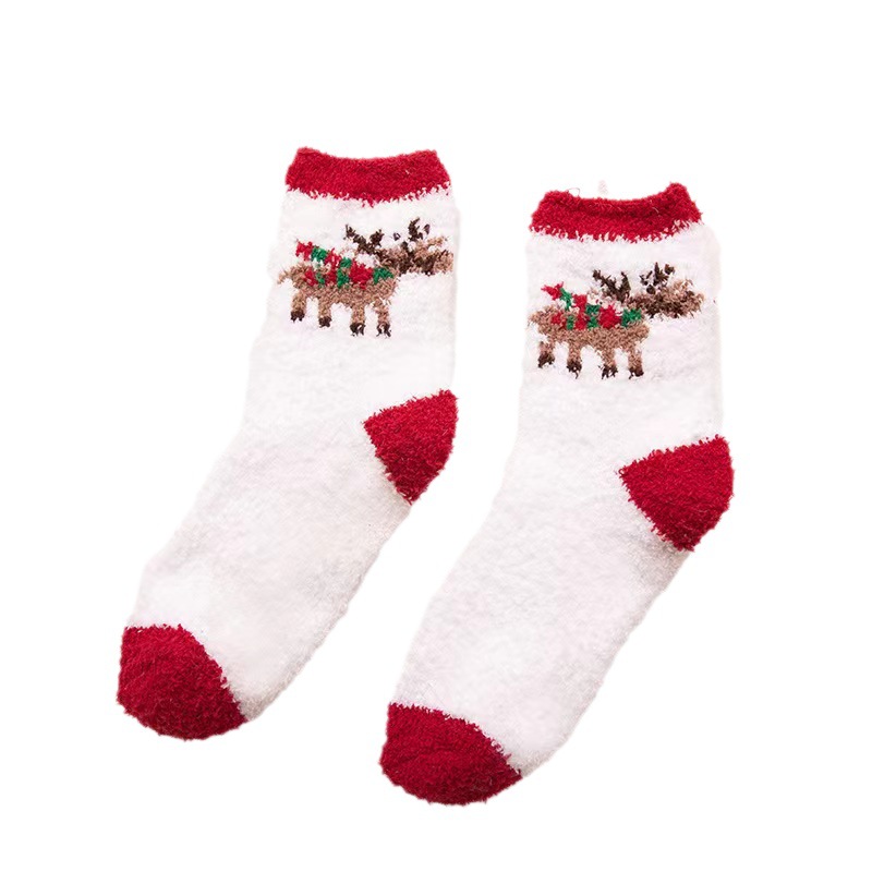 Autumn and Winter Thickened Coral Fleece Socks Warm Half Fleece Socks Towel Socks Home Cartoon Sleep Socks Thickened Christmas Socks