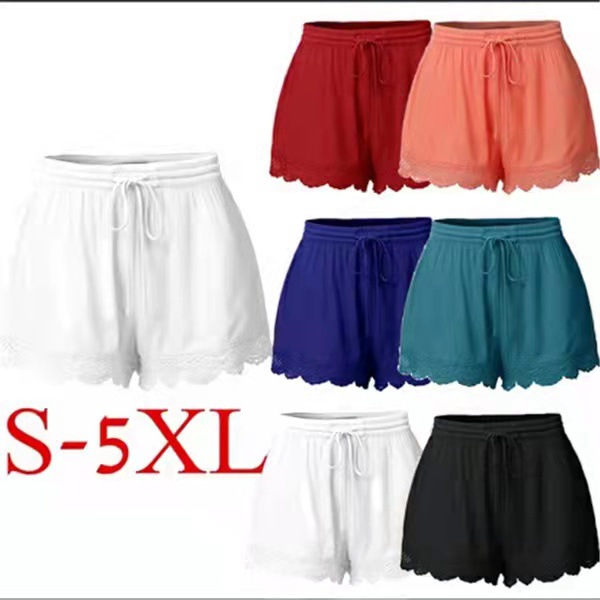 2024Wishebay Amazon Europe and America Summer Solid Color Lace Lace Shorts Casual Pants Women in Large Stock