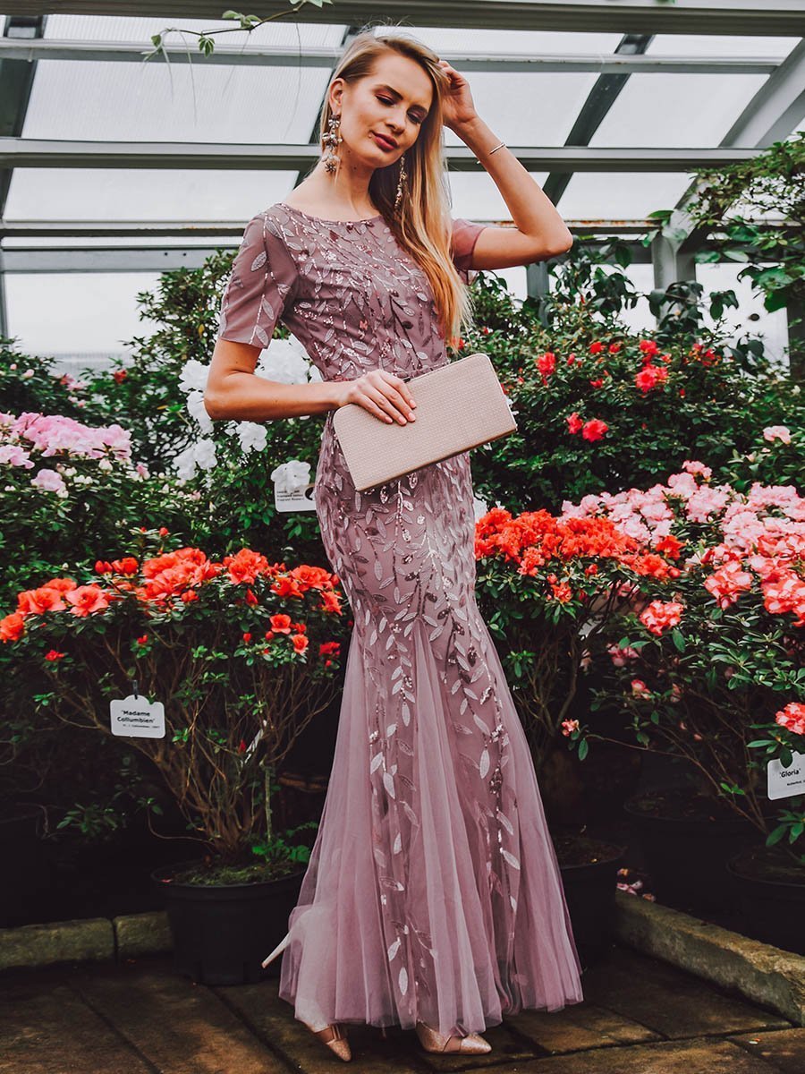 Large size evening dress SHEIN Amazon hot European and American version of the beaded mesh fishtail slim sexy women's spot