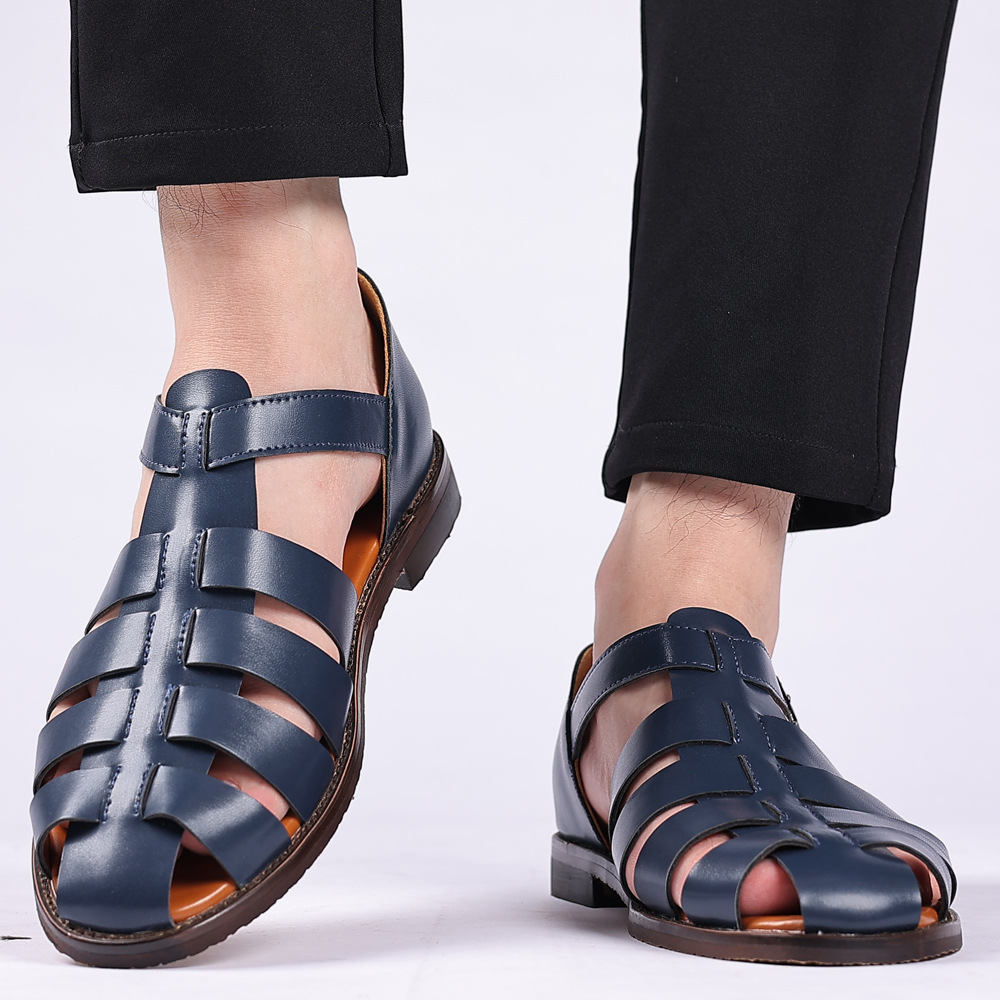 2023 New Fashion Casual Sandals Breathable Fish Toe Roman Shoes British Belt Buckle Large Size Men's Shoes Foreign Trade Shoes