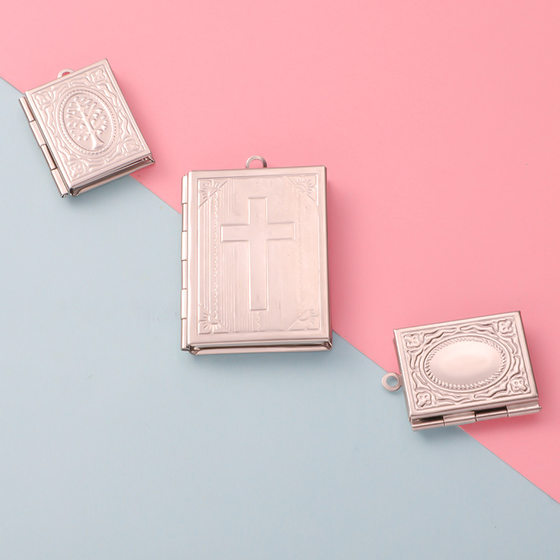 316L smooth stainless steel love round square box jewelry accessories DIY European and American style personalized pendant