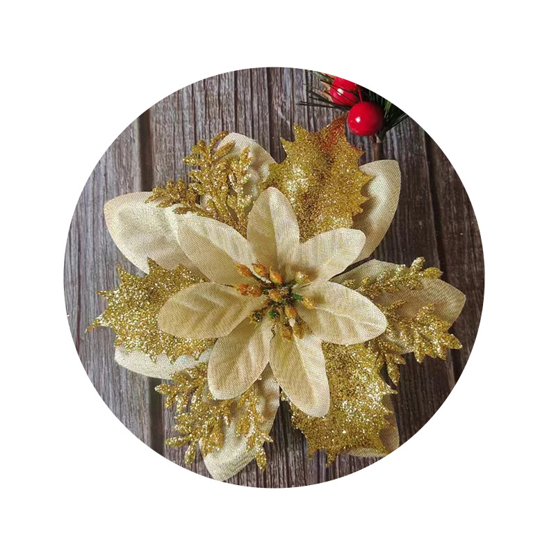 Spot all'ingrosso singolo oro polvere fiore di Natale simulazione fiore albero di Natale ciondolo decorativo fiore corona accessori regali per le feste_voghion.com