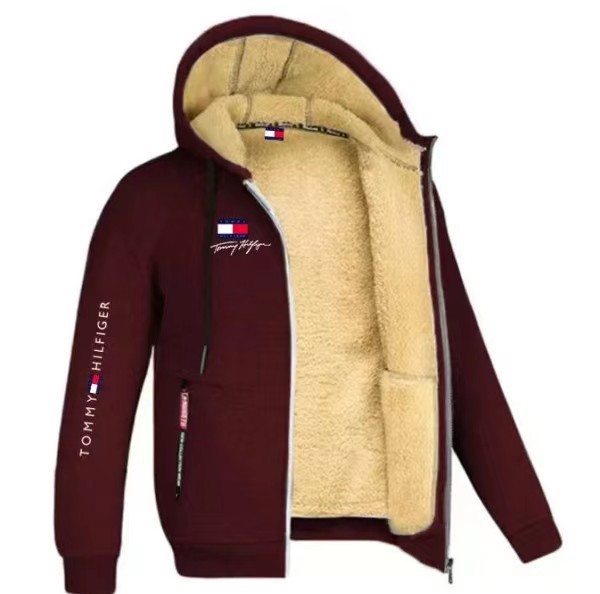 Winter Sweater Men's Hooded Fashionable Handsome All-match Loose Jacket Autumn and Winter Velvet Thickened Clothes with Printed LOGO