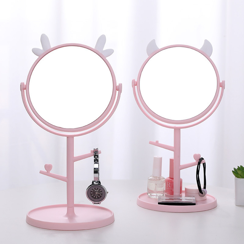 Original Cartoon Dressing Mirror HD Desktop Rotating Makeup Mirror Girls Dressing Table Dormitory Desktop Beauty Mirror