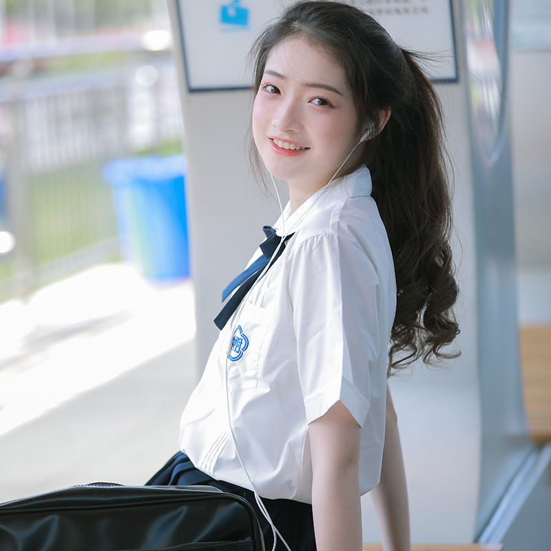 High school genuine school uniform female high school academic style student White shirt jk uniform suit summer graduation season