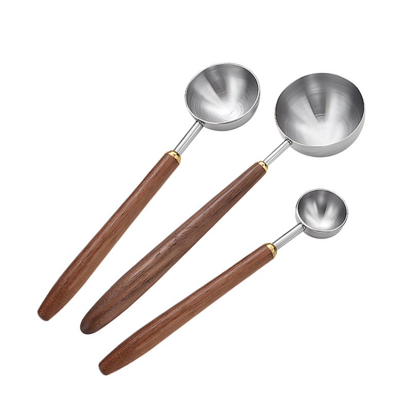 304 stainless steel coffee spoon walnut long handle coffee powder milk powder measuring spoon kitchen baking tool measuring spoon