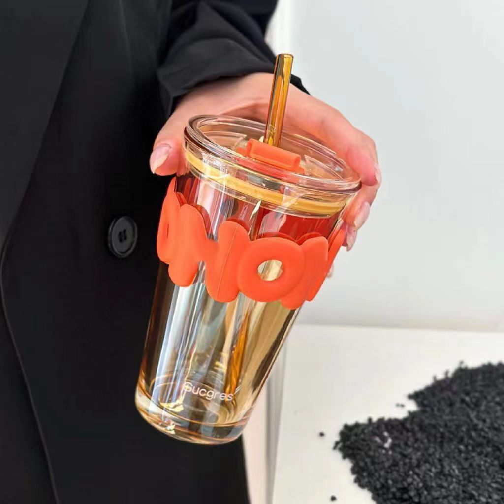High-value Couple Suction Cup Net Celebrity Ins Coffee Cup Letter Glass Cup Hand-to-hand Cup Hand-to-hand Gift Line Machine
