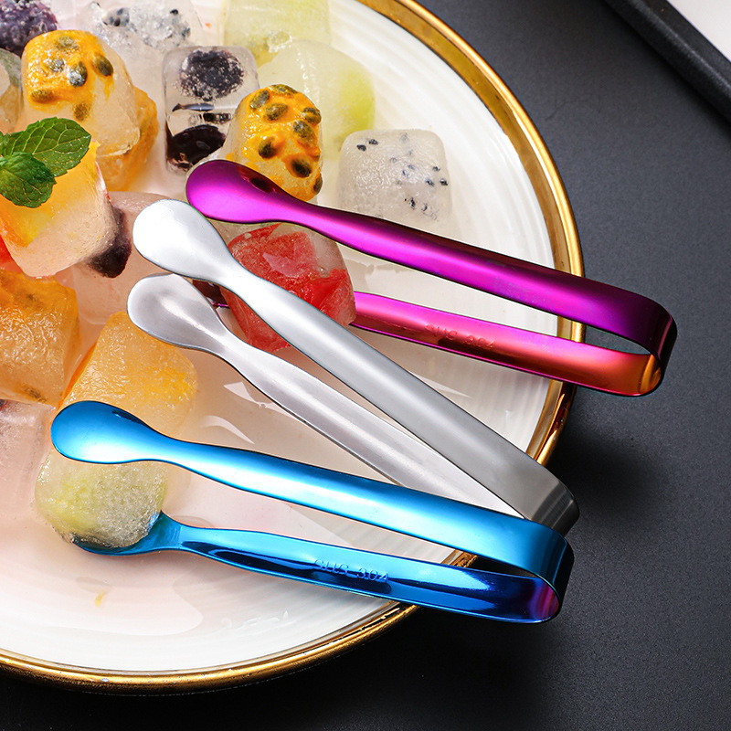 Factory Direct 304 Stainless Steel Ice Clip Metal Thickened Sugar Clip Ice Block Ice Grain Blast Stone Ice Tongs Food Clip