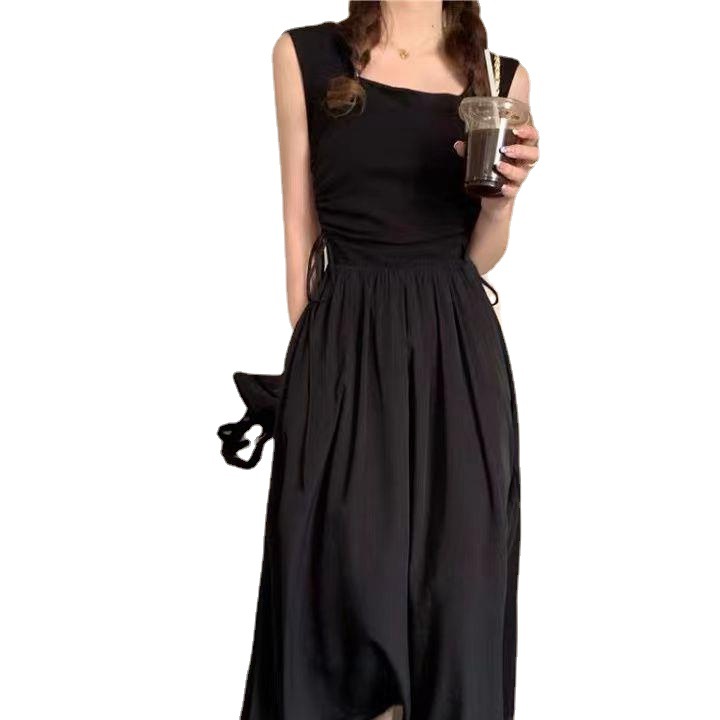 Simple style this year's popular beautiful vest dress women's summer Fishbone pleated waist mid-length dress fashion