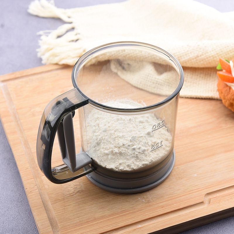 Factory wholesale flour sieve semi-automatic handheld flour sieve baking tool transparent hand pressure double layer powder sieve