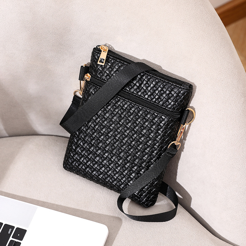 Bag Women's 2024 New Women's Summer Mobile Phone Bag PU Solid Color Double Zipper Shoulder Bag Wide Shoulder Strap Crossbody Bag Trendy