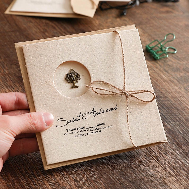 Creative zakka vintage metal greeting card DIY folding birthday blessing message card wholesale teachers Christmas