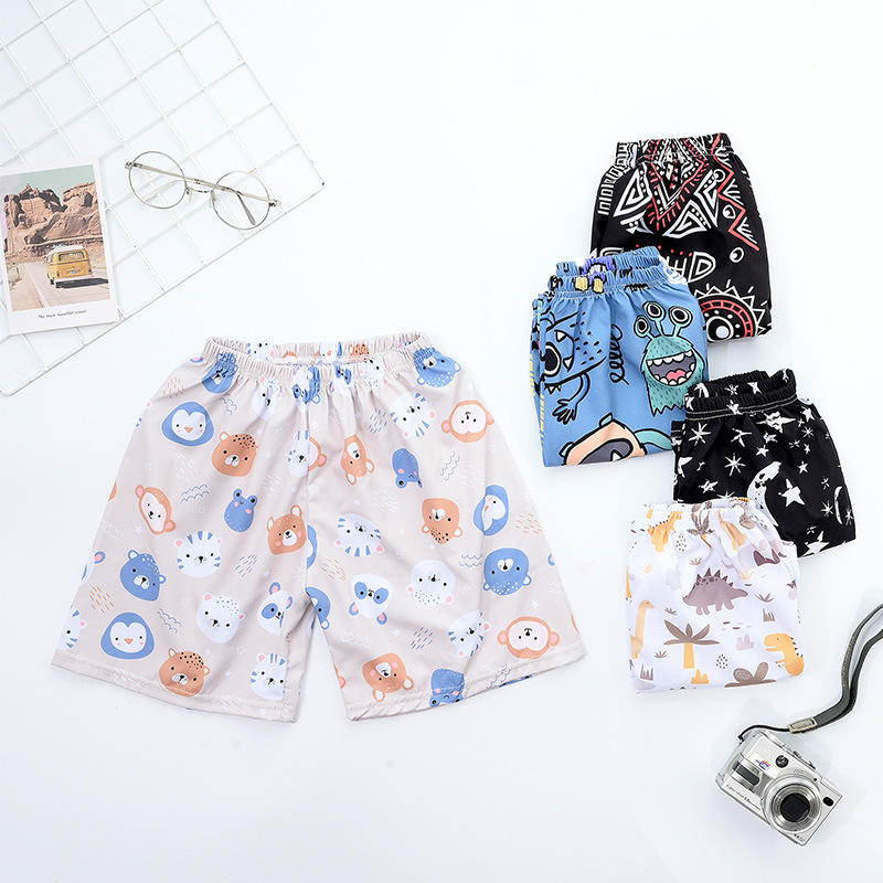 2024 Summer Children's Thin Silk Printed Beach Shorts Children's Loose Casual Pants Baby's Five-point Pants