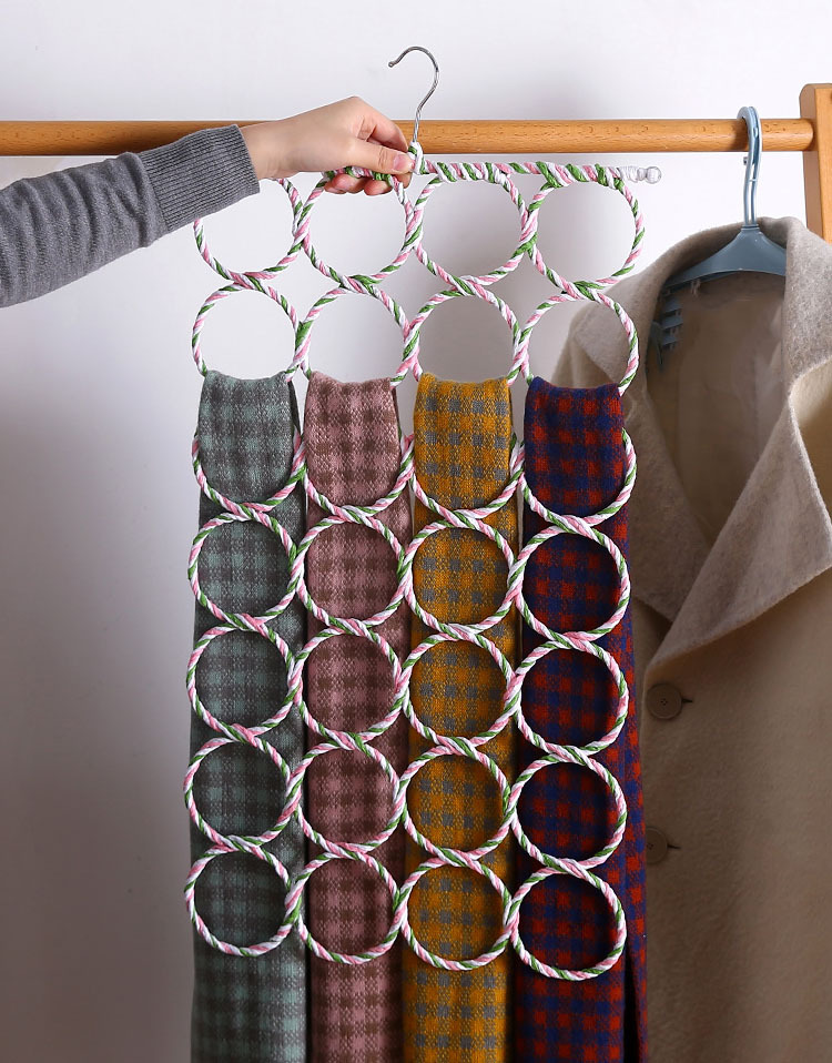 Scarf Hanging Rack Ring Hanger Color Rattan 28 Ring Silk Towel Rack Belt Storage Scarf Hanging Paper Rattan Hanger