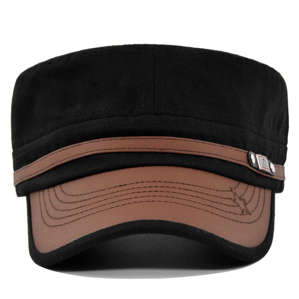 Flat cap cap men's leather hat brim hat Ba embroidered five-pointed star hat curved eaves leisure mountaineering sun hat