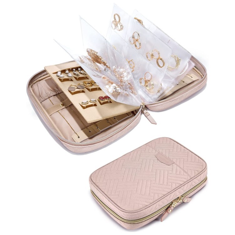 Spot Amazon new large capacity portable jewelry bag fashion with loose-leaf jewelry storage bag cosmetic bag wholesale