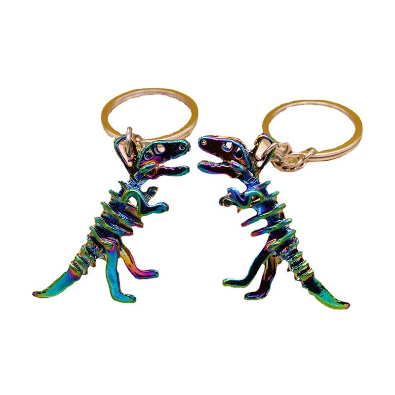 Alloy Colorful Skull Dinosaur Keychain Halloween Skull Horror Key Pendant Small Gift Boyfriend Gift