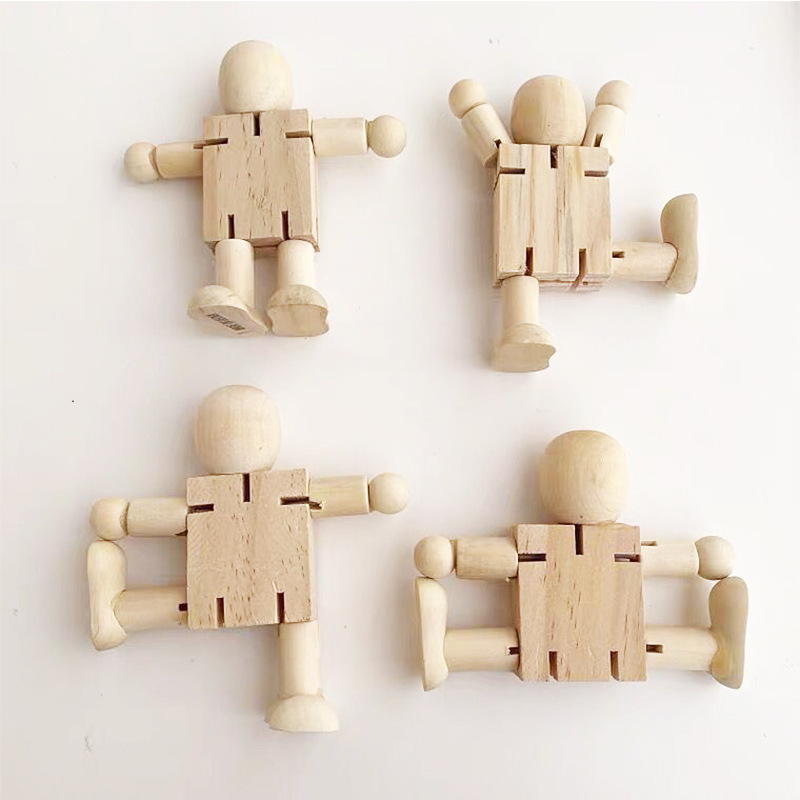 Wooden DIY white embryo robot joint deformation puppet graffiti variety children's toy wooden man ornaments