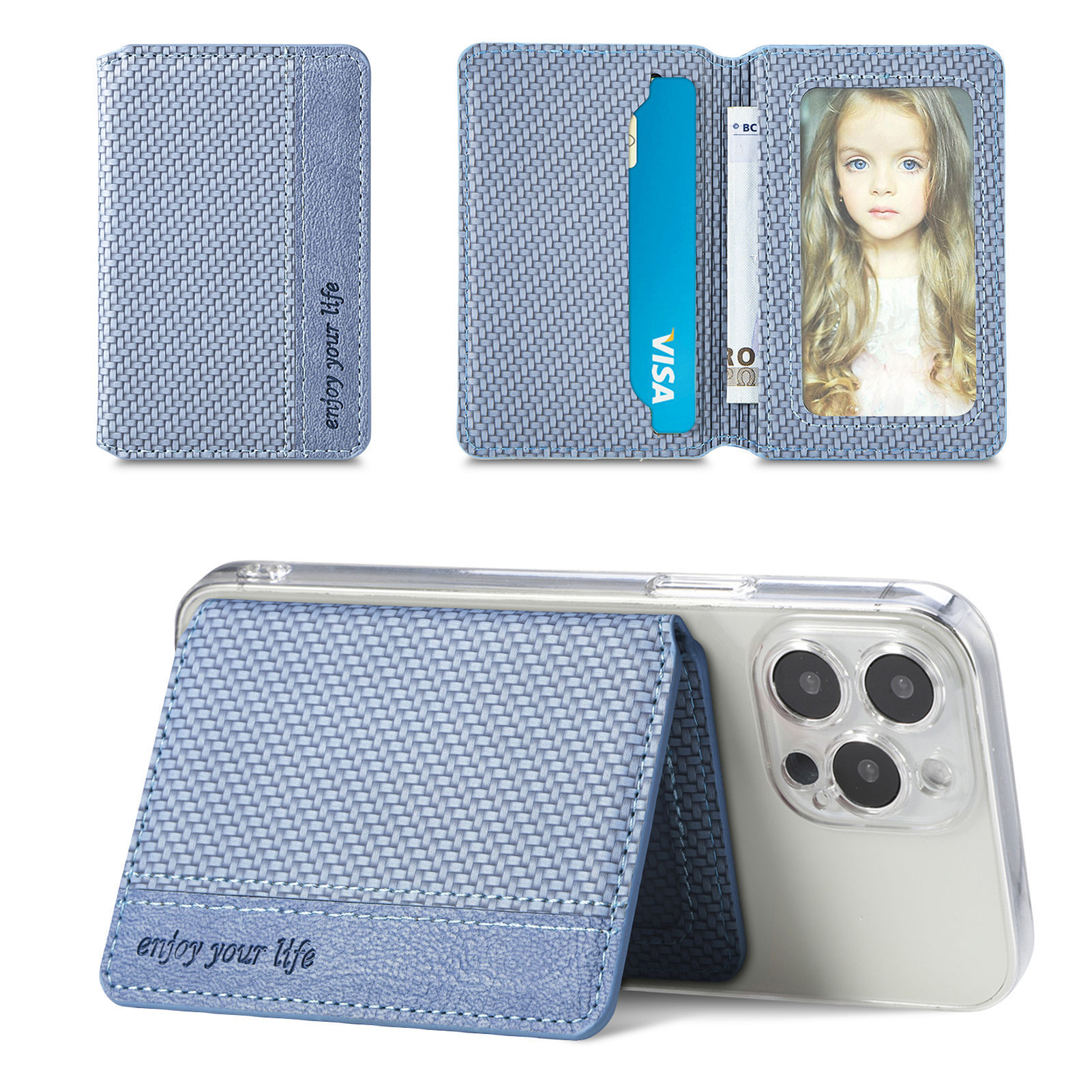 Mobile phone back sticker magnetic card bag fiber pattern card holder multi-function card holder PU leather bracket manufacturers
