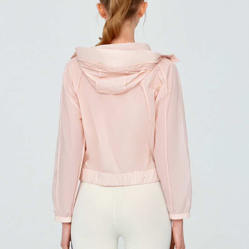 New Mesh Zipper Hooded Fitness Top Women's Lightweight Breathable Detachable Big Brim Sports Yoga Jacket