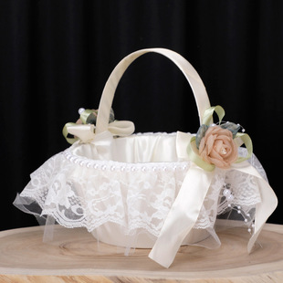 Bao Xin Wedding Wedding Bride Flower Basket Mori Rose Flower Children's Flower Basket Amazon Hot Selling Ivory White Holiday Flower Basket
