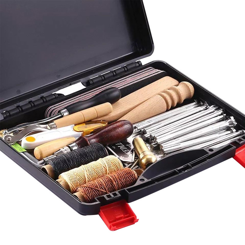 Leather tools 01 hand sewing set leather DIY diamond cut leather art tools 59PCs craft leather carving printing tools