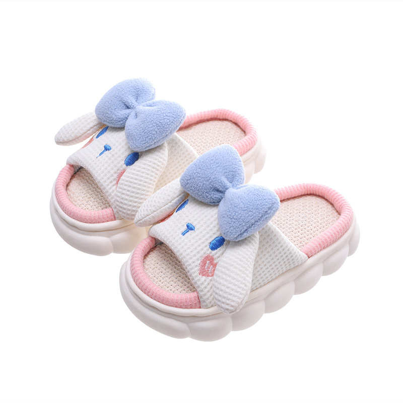 Spring and Autumn Children's linen slippers girls' indoor home non-slip soft bottom breathable parent-child baby Four Seasons cotton and linen slippers