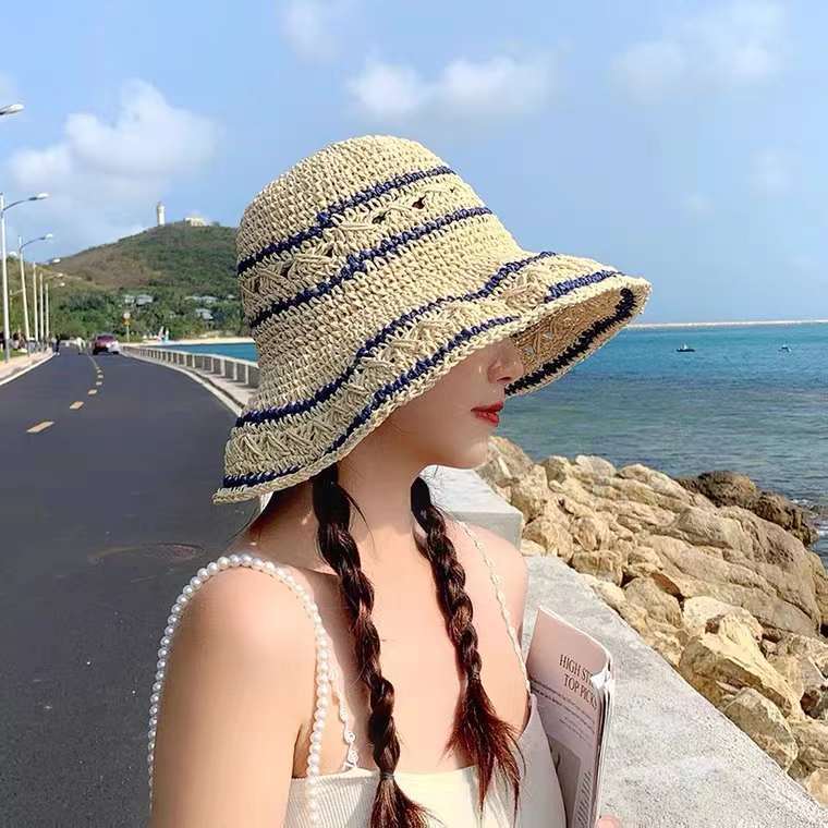 夏季休閒草編遮陽帽女鏤空草帽戶外沙灘大檐遮臉防曬太陽帽漁夫帽