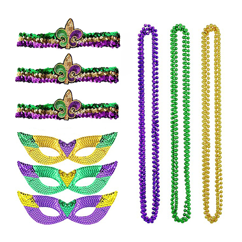 New Mardi Gras Carnival Sequins Hat Bead Chain Mask suit Party Carnival suit