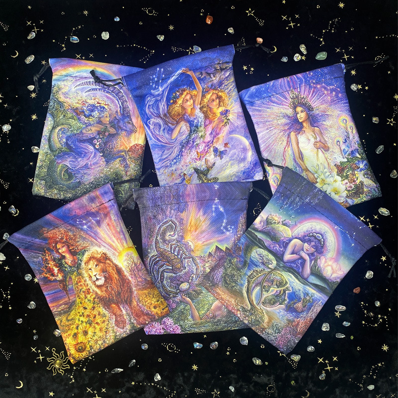 2023 New Twelve Constellation Flannel Bag Color Tarot Tablecloth Bag Birthday Small Objects Gift Drawstring Bag