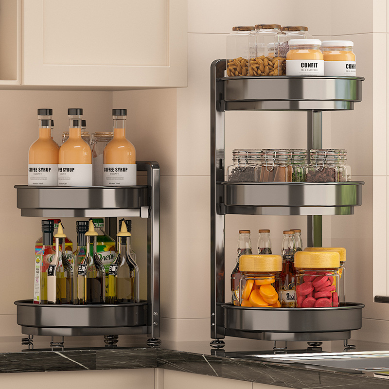 Rotating Seasoning Storage Rack Kitchen Condiment Shelf Household Daquan Countertop Oil Salt Sauce and Vinegar Storage Rack Supplies