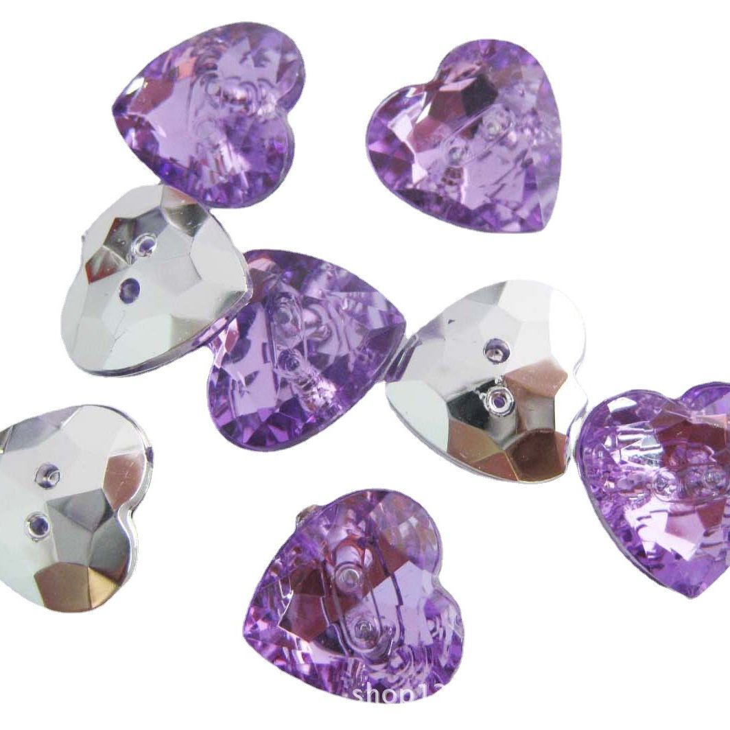 Imitation Acrylic Plastic Diamond Buckle Two-eye Color Silver Bottom Heart-shaped Transparent Button Clothing Home Textile Decoration
