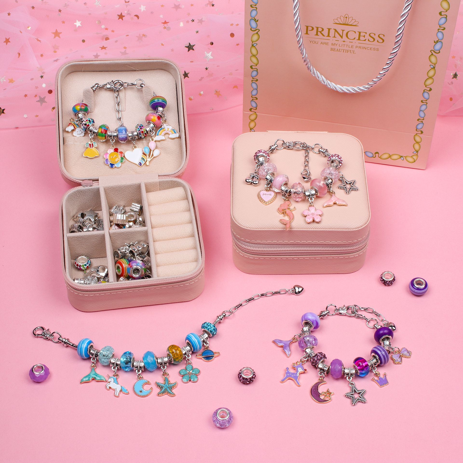 Popular children's jewelry educational creative diy crystal beaded bracelet girl's birthday gift gift box suit