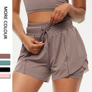 Cross-border Naked Sports Shorts Women's Amazon Fake Two-piece Fitness Shorts Anti-running Yoga Shorts