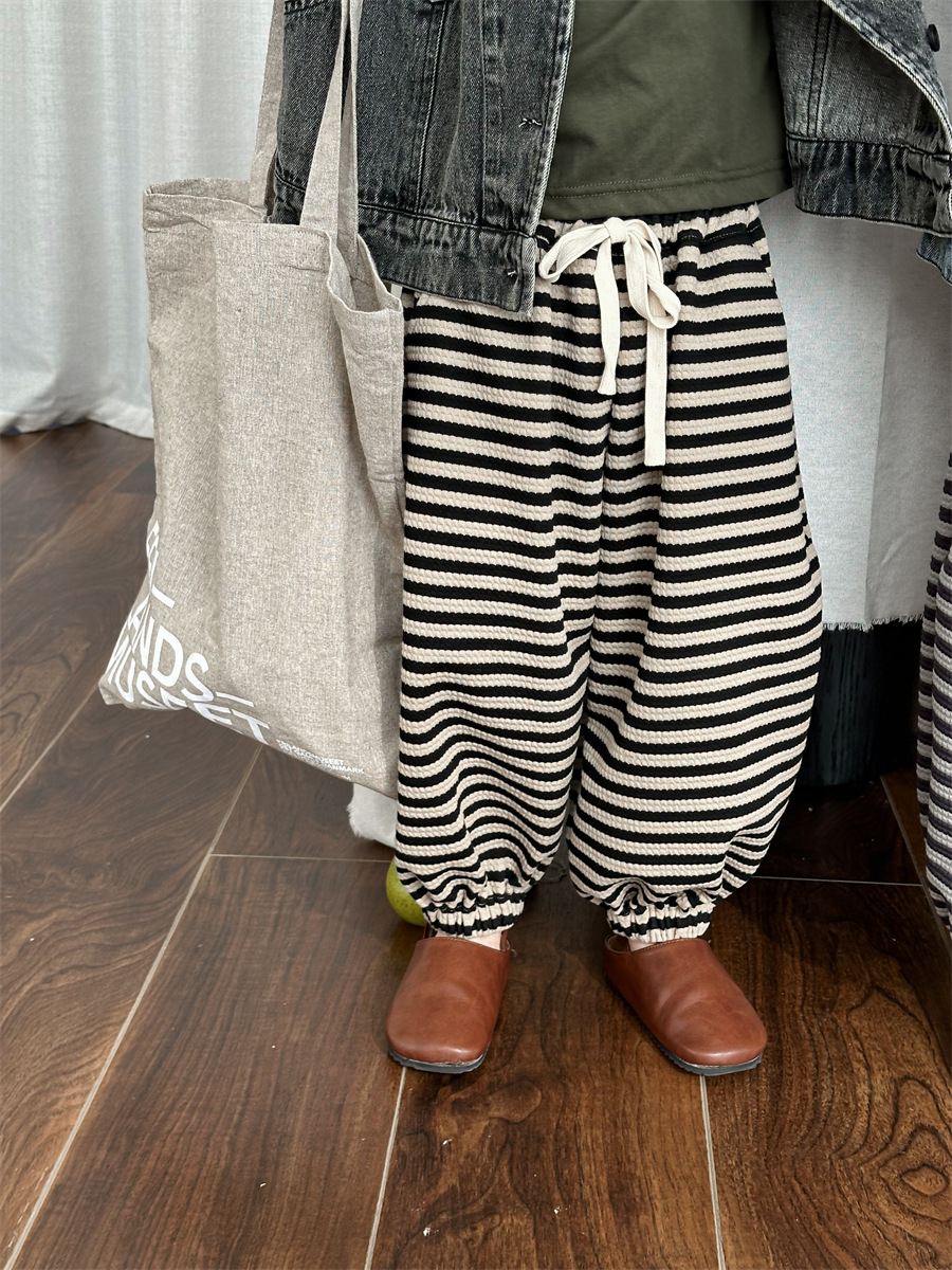 Jiaye children's 2024 children's spring new striped bloomers men's and women's fashionable casual pants sweatpants trousers