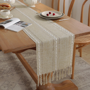 Cross-border foreign trade supply American table runner cotton and linen table cloth handmade tassel coffee table table mat home long table decorative cloth