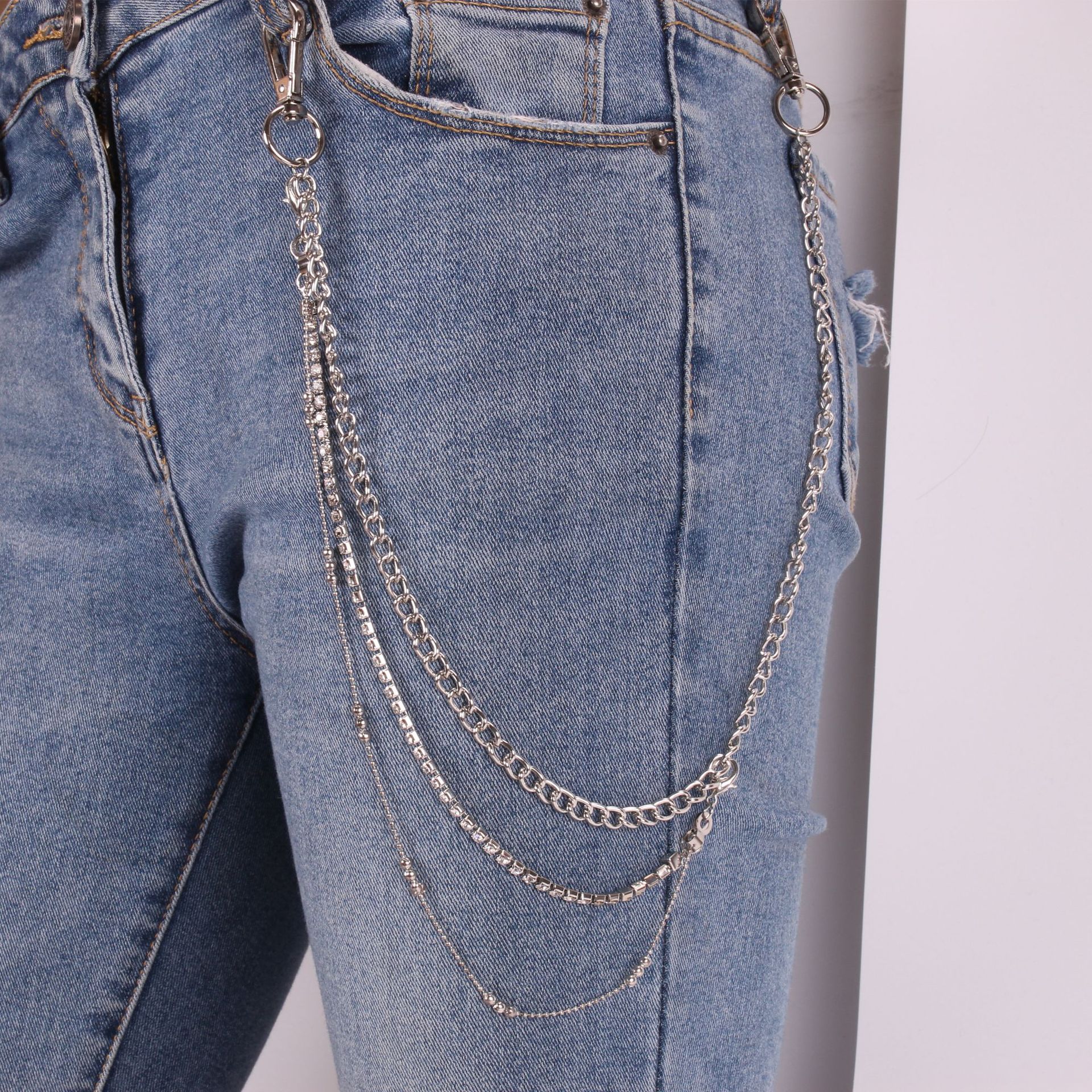 Fashionable pants hanging chain decorative denim pants chain ring accessories waist chain hanging snake-shaped double-layer tassel hip hop pants chain