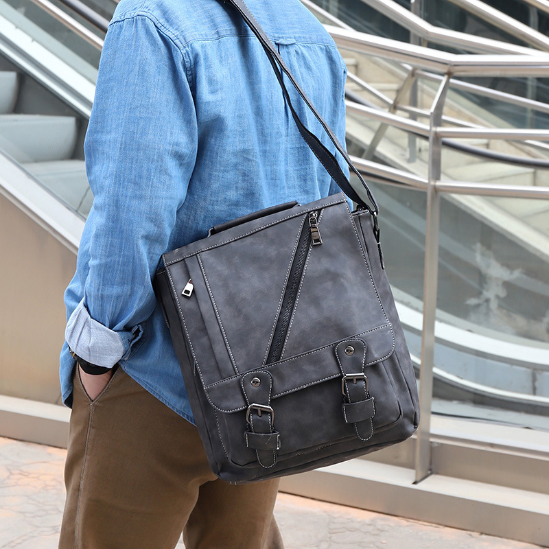 New retro men's bag vertical PU leather men's commuter shoulder bag large capacity Crossbody Bag Men's handbag