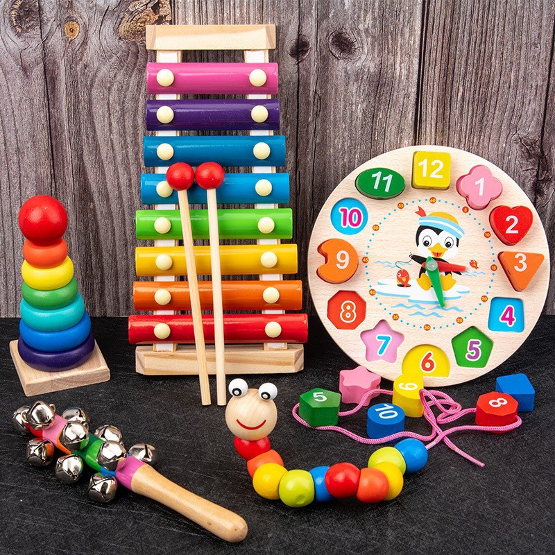 7 Pieces Pieces Piece Around Bead Tower Clock Tangram Worm Four Sets of Columns