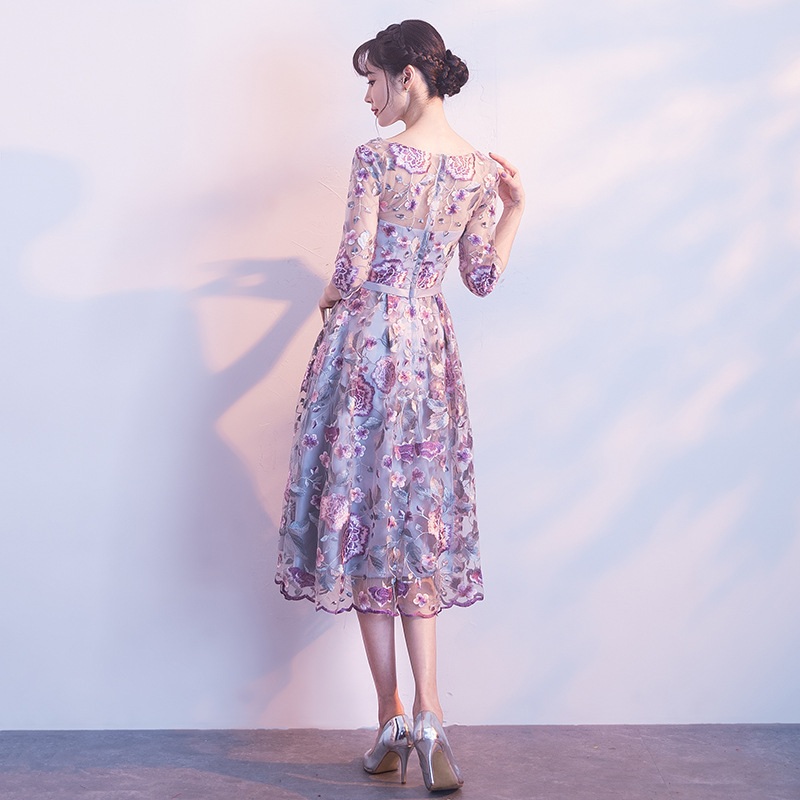Banquet evening dress women's 2024 New floral dress short cheongsam bridesmaid dress host performance dress Spring